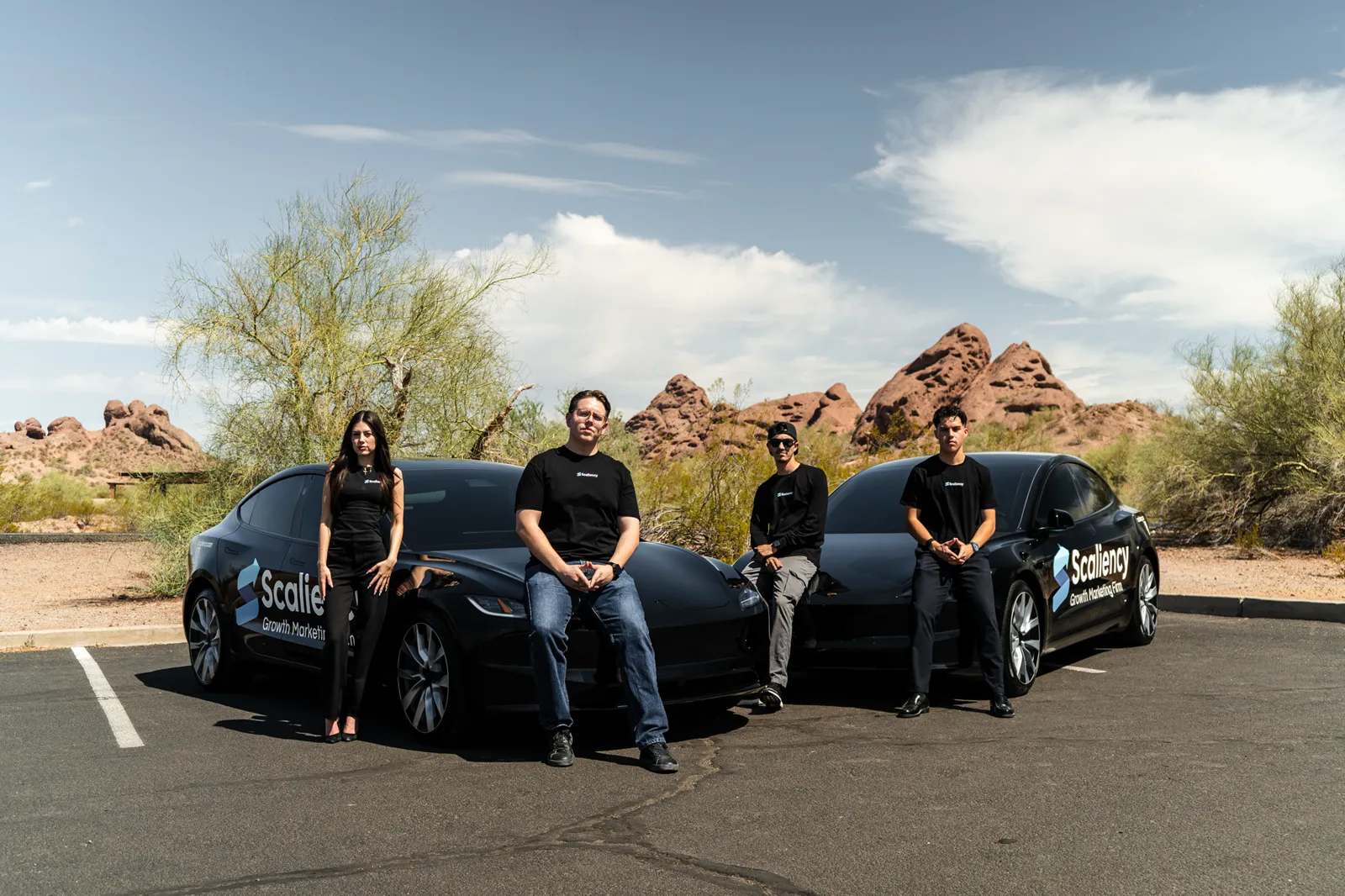The Scaliency team with their wrapped cars in Phoenix